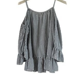 Beach Lunch Lounge Off Shoulder Stripe Top Adjustable Straps Size Large Ruffle